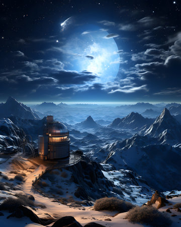 Astronomical observatory in the mountains in the moonlight.の素材