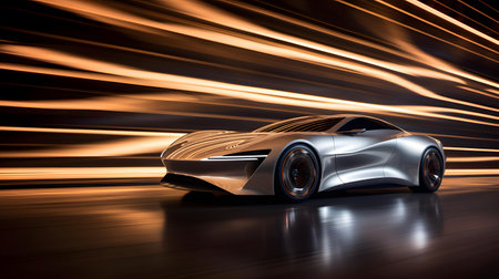 3d rendering of a brand-less generic concept car in the studioの素材