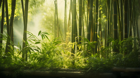 Bamboo forest in the morning with sunlight and shadow. Natural backgroundの素材