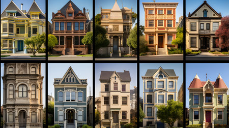 Collage of beautiful houses in a row in the middle of the cityの素材