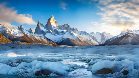 Panoramic view of Fitz Roy mountain in Patagonia, Argentinaの素材