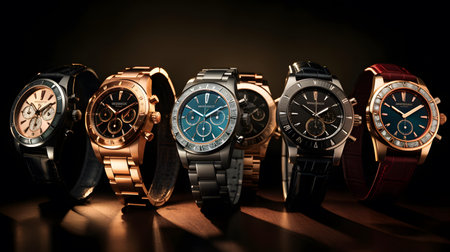 Wrist watch. Luxury wristwatches on dark background.の素材