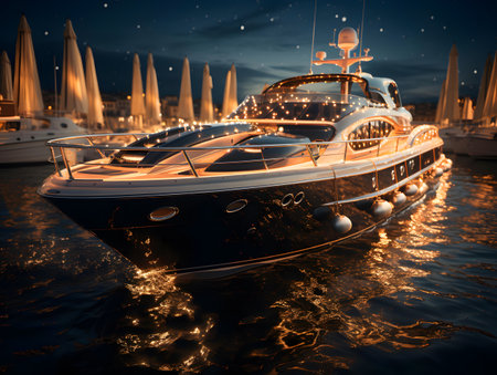 Luxury yachts in the sea at night. 3d renderingの素材