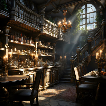 Interior of an old bar. 3d rendering. Vintage style.の素材
