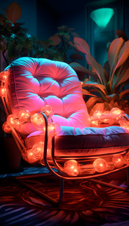 Luxury armchair with led garland in the dark roomの素材