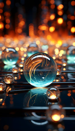 crystal ball on the table, closeup of photo with shallow depth of fieldの素材