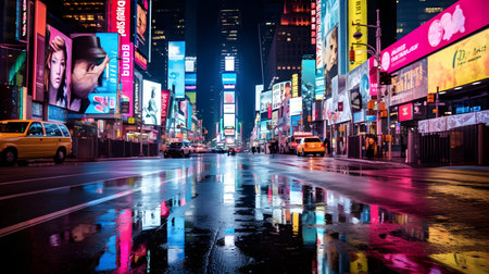 Times Square in New York City at night, United States of Americaの素材