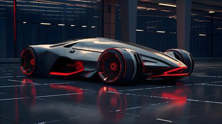 3D rendering of a brand-less generic concept car in the studioの素材