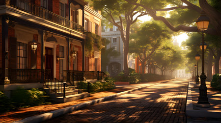 Old town street in the morning light, San Francisco, California, USAの素材