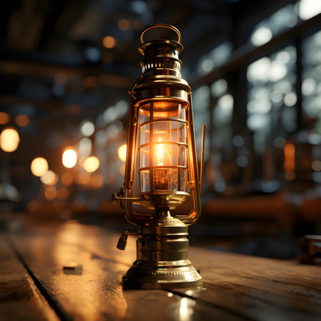 Lantern on a wooden table in a cafe. Selective focusの素材