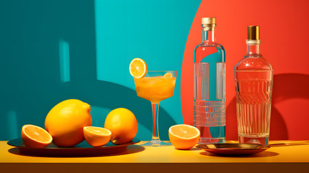 Cocktail with orange, lemon and ice. 3d renderingの素材
