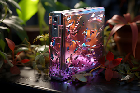 Smartphone with broken screen on table in dark room, closeupの素材