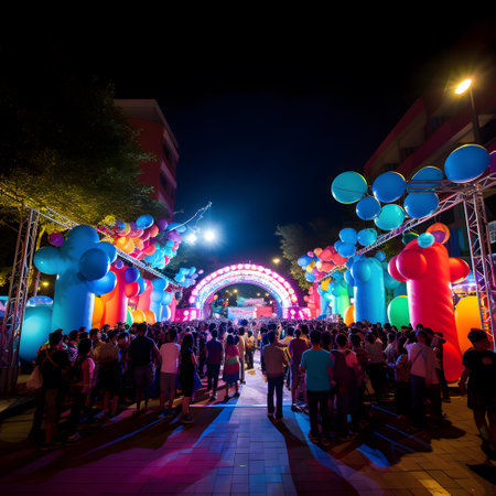 Unidentified people enjoy the night at Kuala Lumpur International Fair.の素材