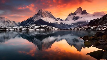Matterhorn mountain with reflection at sunrise in Zermatt, Switzerlandの素材