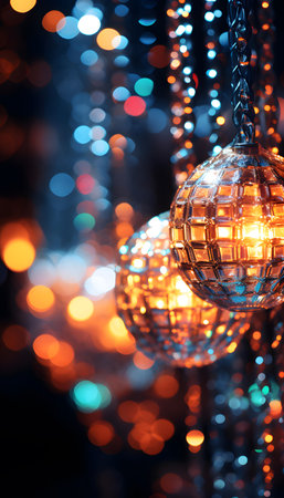 Colorful Christmas ball with bokeh lights on background.の素材