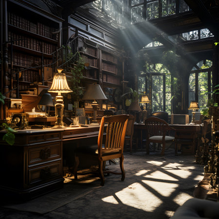 Interior of an old house in the rays of the morning sunの素材