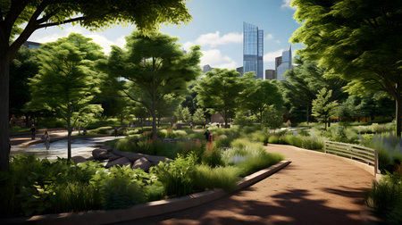 Park in Tokyo, Japan - 3D rendered illustration. .の素材