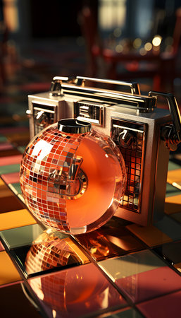 Retro radio and disco ball in a restaurant. 3d renderingの素材
