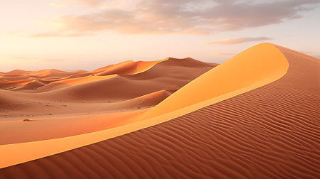 Desert sand dunes at sunset, 3d render illustration.の素材