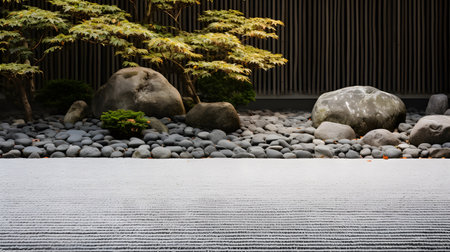 White floor and Japanese garden with stone wall background, Japanese gardenの素材