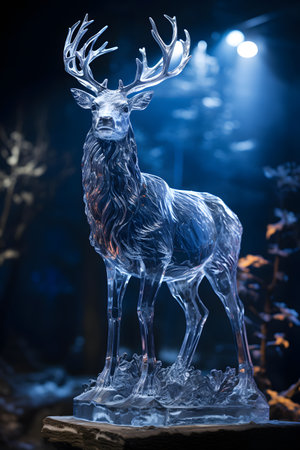 Artificial deer on a dark background. Decorative deer made of glass.の素材