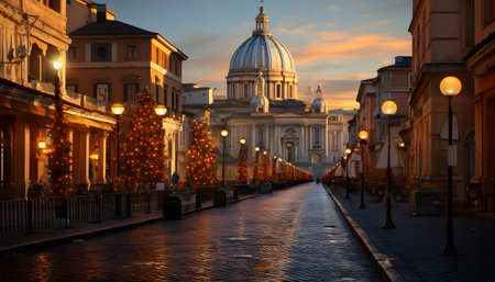 St. Peter's Basilica and Christmas tree in Vatican, Rome, Italyの素材