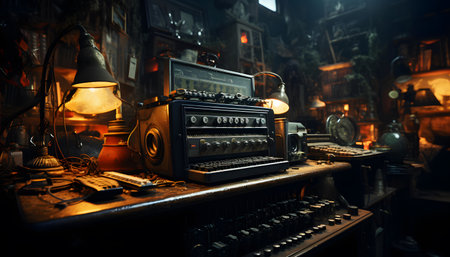 Vintage radio in the old room. Halloween concept. 3D renderingの素材