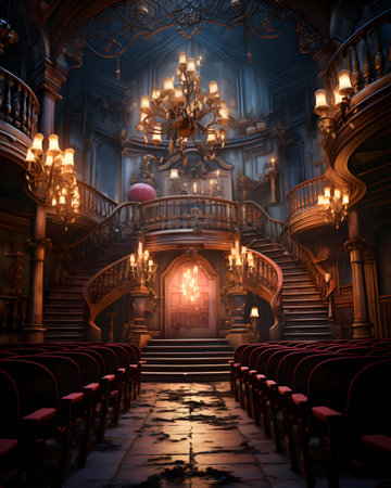 Interior of an old theater. 3D rendering. Computer digital drawing.の素材