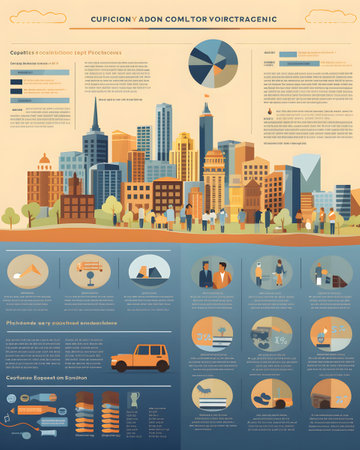 City infographic template. Vector illustration of a flat design of the city.の素材