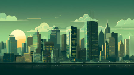 Cityscape with skyscrapers and river. Business concept. Vector illustrationの素材