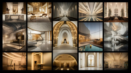 Collage of the interior of the building in the style of minimalismの素材