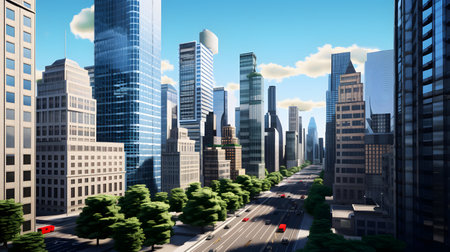 Modern city landscape with skyscrapers and road. 3d renderingの素材