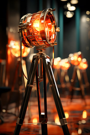 Professional lighting equipment in the concert hall. Selective focus. Shallow depth of field.の素材