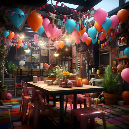 Interior of a bar with balloons and tables. 3d renderingの素材