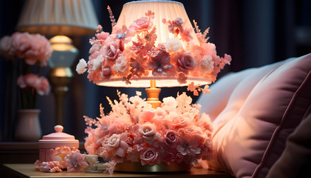 Flower arrangement on a table in living room, close-upの素材