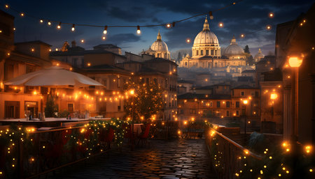 Night view of Piazza del Popolo in Rome, Italyの素材