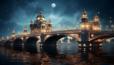Tower Bridge at night in London, United Kingdom. 3D renderingの素材