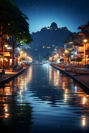 Night view of Vang Vieng, Laos. Vang Vieng is the capital of Laos.の素材