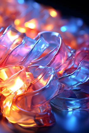 Close up of colorful crystal glass on black background. Selective focus.の素材