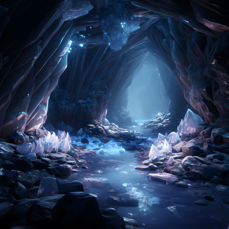 Fantasy alien cave. 3D illustration of a fantasy cave.の素材