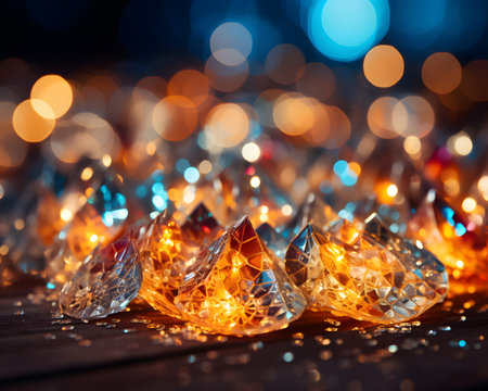 Christmas decoration on a wooden background with bokeh defocused lightsの素材