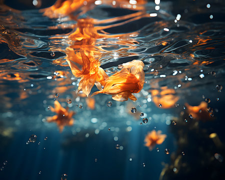 Beautiful goldfish swimming in the water. 3d rendering.の素材