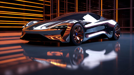 3D rendering of a brand-less generic concept car in the studioの素材
