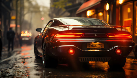 Car on a wet street in the rain. Car on the road.の素材