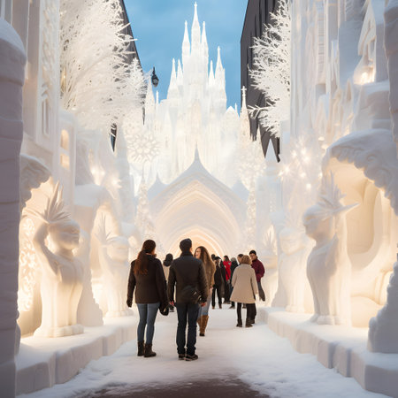 Tourists visit the famous World Ice and Snow Festival in Bangkok, Thailand.の素材