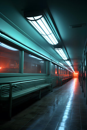 Interior of a subway station, Moscow, Russia, at nightの素材