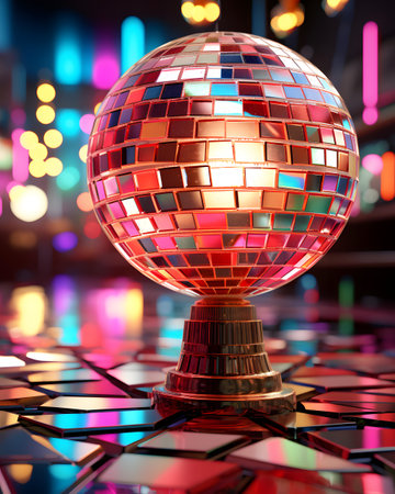 disco ball on the colorful background. 3d render illustration.の素材