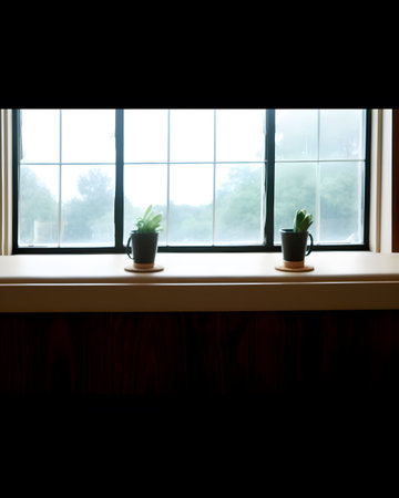 Interior of a room with a window and a plant in a potの素材