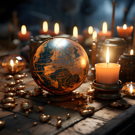 Globe and burning candles. Conceptual image of global warming.の素材