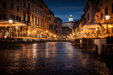 Piazza della Signoria in Turin, Italy at nightの素材